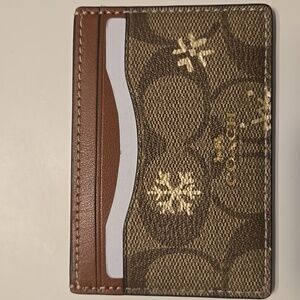 NWT Coach Card Case in Signature Canvas with Snowflake Print